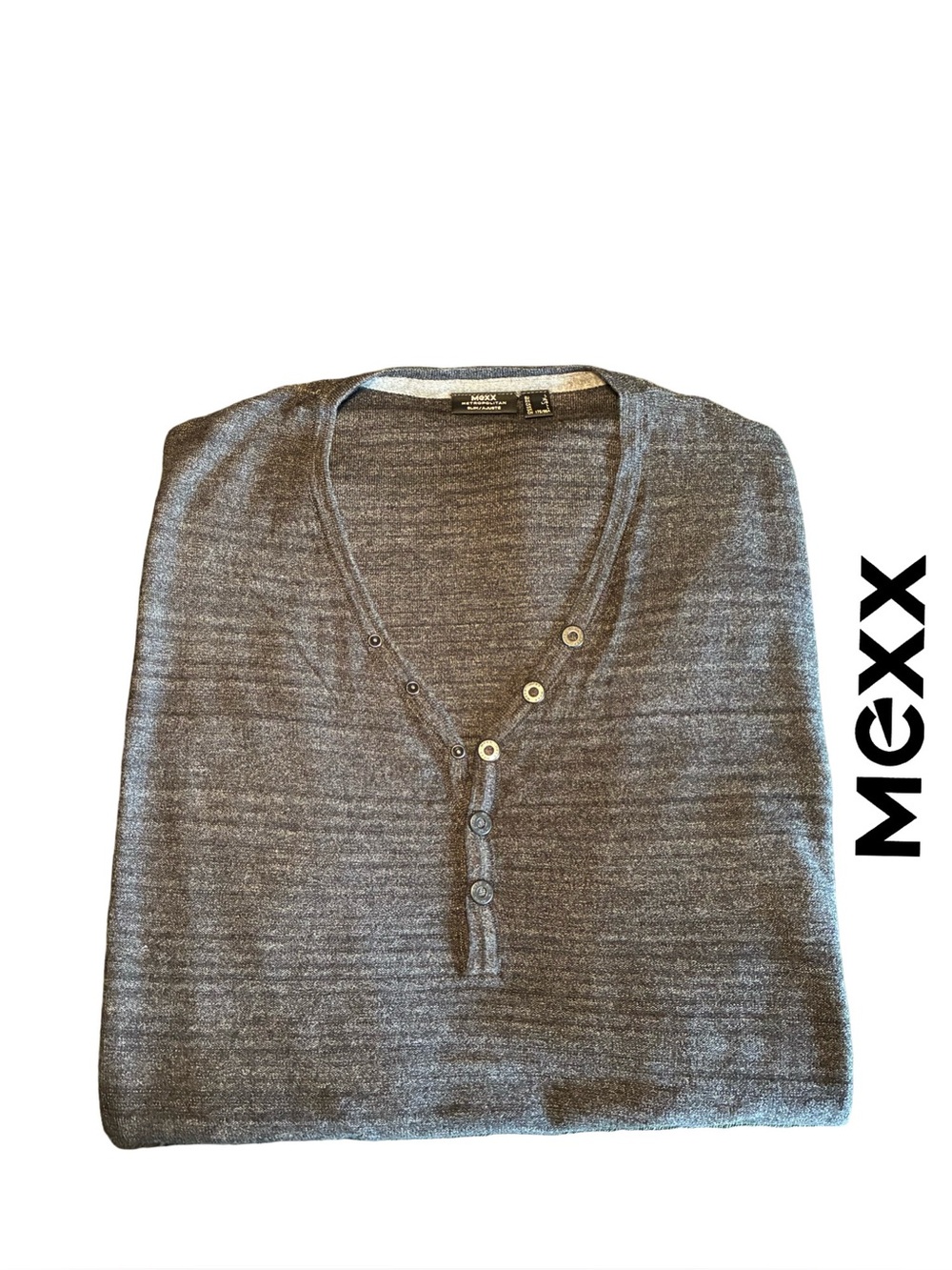 Mexx Metropolitan Men’s Charcoal Grey V-Neck Henley Lightweight Sweater - NWT